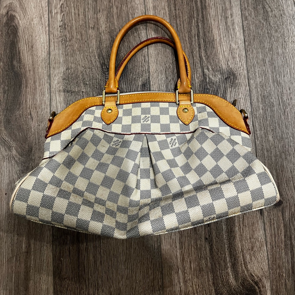 Checkered Designer Handbag with Tan Accents